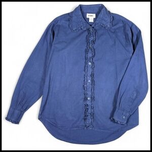VINTAGE 90s GITANO Western Ruffle Trim Collar Blue Button Up Shirt Womens M Folk